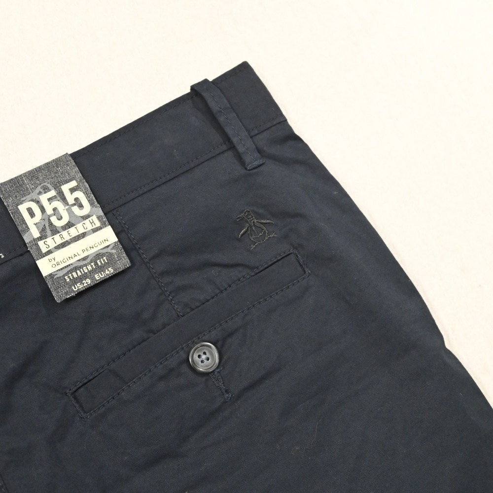 Penguin P55 Straight Fit Chino Shorts Blue Flat Stretch Mens Size 29 x 9" NEW